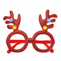 Festive red glitter reindeer antler glasses with colorful pom-poms for Christmas party fun - One Size / Round Frame Red Antler