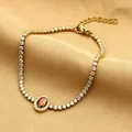 Bracciale tennis vintage in acciaio inossidabile 316 con zircone rosso scintillante - Forma Ovale (B0009-4)