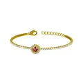 Elegante bracciale in acciaio inossidabile dorato con zircone rosso centrale e pavé halo. - Forma Rotonda (B0009-6) / Oro