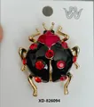 Cute red and black enamel ladybug brooch featuring sparkling rhinestones on gold alloy - Black and Red Seven-Spot Ladybug (XD826094)