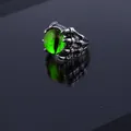 Retro punk style dragon claw open ring with a glowing green devil eye cabochon gem - Green Eye Eagle Claw Ring (A0306) / Green