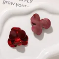Deep burgundy acrylic double-layer flower DIY jewelry charms with marble texture - Dark Red
