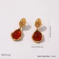 Boucles d'oreilles pendantes vintage en ambre et acier inoxydable doré élégantes - Style de Goutte d'Eau Martelé (BJGE0581) / Brun