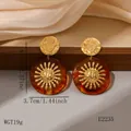 Boucles d'oreilles pendantes style Maillard en résine ambre et acier avec motif soleil doré - Style de Pendentif Ambre Sunburst Vintage (BJGE2235)