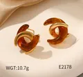Boucles d'oreilles puces croissant en resine ambre et acier inoxydable dore style vintage - Style Géométrique Superposé Ambre Brun (BJGE2178)