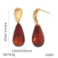 Boucles d'oreilles rétro gouttes ambre avec finition dorée en acier inoxydable - Style Goutte d'Eau Longue Texturé Ambre (BJGE2283)
