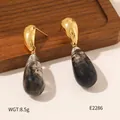 Boucles d'oreilles vintage en acier inoxydable doré avec pendentif goutte d'encre - Style Goutte d'Eau Encre et Fumée (BJGE2286)