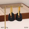 Boucles d'oreilles créoles vintage en acier inoxydable noir géométrique, modèle E2292 - Style Géométrique Minimaliste Noir Pur (BJGE2292)