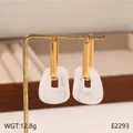 Boucles d'oreilles vintage en acier inoxydable avec pendentifs en résine marbrée - Style Texture Marbre Blanc (BJGE2293)
