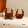 Créoles en résine ambre de style Maillard rétro et acier inoxydable élégant. - Style Forme U Ambre (BJGE2472)