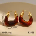 Boucles d'oreilles vintage en résine ambre et acier inoxydable doré, design goutte - Style Goutte Ouverte Ambre (BJGE2469)