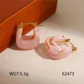 Élégantes boucles d'oreilles en résine marbrée rose avec anneaux en acier doré - Style Goutte Marbre Rose (BJGE2473)