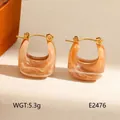 Boucles d'oreilles créoles en acier inoxydable marbré Maillard au design goutte - Goutte en U Écaille de Tortue (BJGE2476)