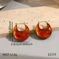 Boucles d'oreilles créoles en acier inoxydable ambre vintage pour femmes, 2,4 cm - Goutte d'Eau Écaille de Tortue (BJGE2379)