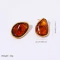 Boucles d'oreilles vintage en résine ambrée et monture en acier inoxydable doré - Goutte d'Eau Motif Marbre (E1935)