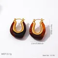 Boucles d'oreilles créoles ambre et acier inoxydable doré de style vintage - Forme en U en Acier Inoxydable (E1781)