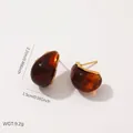Boucles d'oreilles vintage en résine ambrée en forme de goutte, monture dorée. - Goutte de Graine en Acier Inoxydable (E1779)
