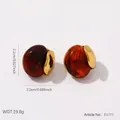 Boucles d'oreilles vintage en résine ambrée avec monture en acier doré chic 2.2cm - Sphérique en Acier Inoxydable (E1777)