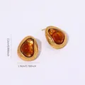 Boucles d'oreilles en acier inoxydable avec résine goutte d'ambre et serti doré texturé - Goutte d'Eau (E1933)
