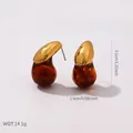 Boucles d'oreilles vintage Maillard en résine marron et or poli de style bohème - Goutte d'Eau Rouge (E1774)
