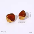 Boucles d'oreilles vintage en résine ambrée et acier inoxydable doré en forme de goutte - Goutte d'Eau Arrondie Ambré (E1936)