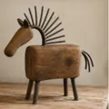 Rustic handcrafted wooden horse figurine with metal mane for home decor - Zebra Figurine