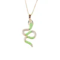 Vergulde slangenketting met fonkelende zirkonen en groene schubben van emaille - Slangenketting set / Groen (02)
