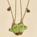 Coppia di collane magnetiche a forma di cactus con targhette BFF per gioielli amicizia - Cactus a Cuore Giunzione Oro (#17)