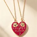 Cartoon red magnetic heart BFF necklace with Pinky Promise text and bear designs - Gold Pinky Promise Heart (#3)
