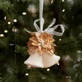Elegante vintage crèmekleurige kerstbel van hars met gouden bloem, maat 8x8cm - Witgouden Serie Bellen