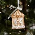 Vintage wit en goud carrouselpaard hars kerstboomversiering ornament 9cm - Witgouden Serie Carrouselpaard