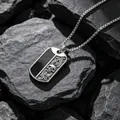 Men's gothic titanium steel skull dog tag necklace with black inlay on rock background - Black Pendant + 60cm Chain