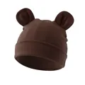 Comfortable soft dark brown baby beanie hat with cute bear ears for newborn infants and toddlers - One Size / Large Ears Style / Coffee
