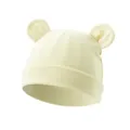 Soft cream-colored baby beanie hat with cute bear ears for newborns - One Size / Large Ears Style / Light Yellow