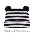 Soft cotton baby beanie hat featuring black and white stripes and cute round ears design - One Size / Large Ears Style / Black & White Stripes
