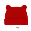 Adorable solid red newborn baby beanie featuring cute round mouse ears for infants - One Size / Red