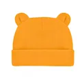 Cute solid orange baby beanie with round bear ears, soft cotton hat for newborns - One Size / Turmeric