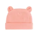 Soft pink knitted baby beanie hat with cute round ears for newborn boys and girls - One Size / Shrimp Pink