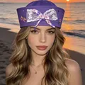 Fashionable purple sailor hat for women featuring a white lace bow and floral decor - M (56-58cm) / Purple Bowknot