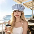 Fashionable blue and white striped sailor hat for women with summer sun protection - Beret / Blue Stripe