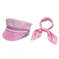 Pink women's sailor navy hat and matching satin neck scarf set for summer fashion - Sailor Hat and Scarf Set / Pink
