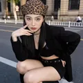 Stylish leopard print sailor hat for women, trendy navy cap street fashion accessory - Flat Top Navy Hat / Leopard Print