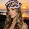 Fashionable pink leopard print sailor hat with metal buckle detail for women - Pink Leopard Buckle