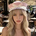 Fashionable pink sailor hat for women in classic navy style for summer sun protection - Bowknot Style / Pink