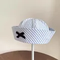 Classic blue and white striped sailor hat for women featuring a stylish black bow detail - Bowknot Style / Blue Stripe