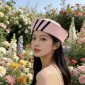 Stylish pink navy sailor hat with decorative black stripes for summer sun protection - Navy Style Sailor Hat / Pink Stripe