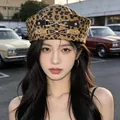 Stylish women's leopard print sailor hat featuring vintage buckles and sun protection - Leopard Print Sailor Hat with Buckle / Leopard Print