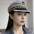 Stylish striped nautical sailor hat with gold braided rope for women - Square Label Butterfly Edge Sailor Hat