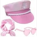 Stylish pink sailor hat set with heart-shaped sunglasses and a soft silk scarf - Pink Accessory Set (Hat + Scarf + Heart Sunglasses)