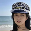 Stylish nautical striped sailor hat with Venezia gold embroidery and lace detail - Striped with Pearls and Lace
